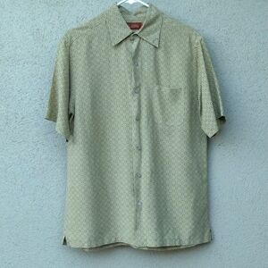 Tasso Elba Green Geometric Silk Linen Short Sleeve Button-up S